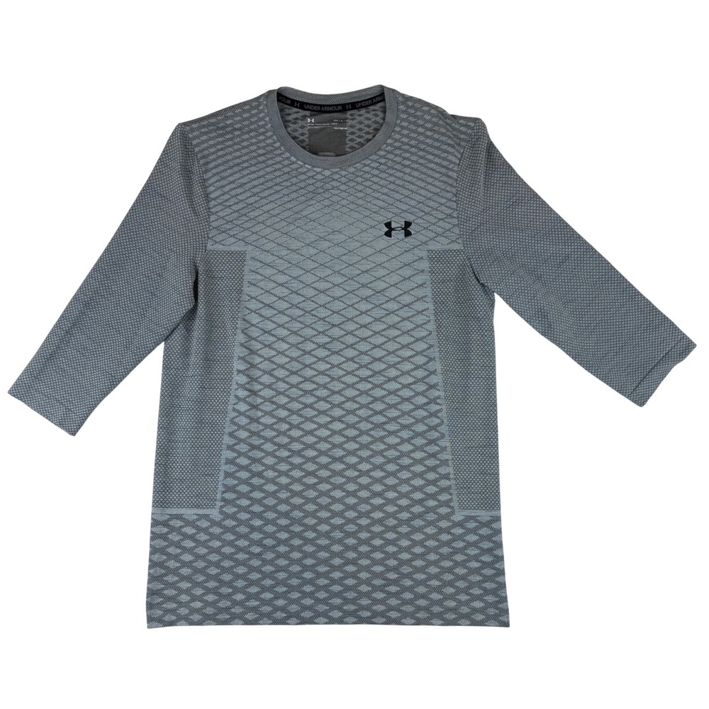 Under‎ Armour HeatGear Shirt Mens Medium Gray 3/4 Sleeve Fitted Diamond Knit